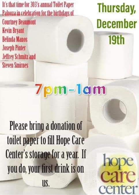 Bistro 303’s Hope Care Center Toilet Paper Drive - City of Fountains Sisters